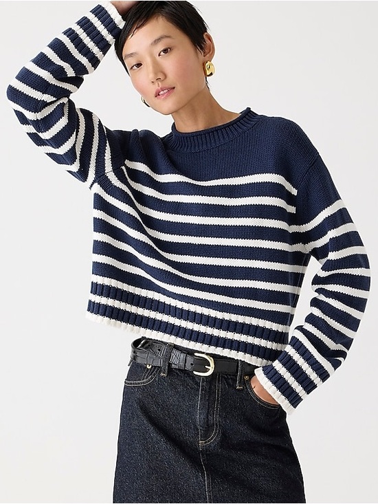 J. Crew Sweaters - J. Crew Navy and White Breton Stripe Crewneck Sweater